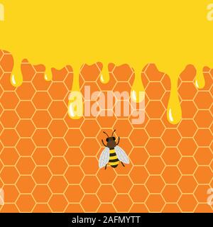 Honey splash dripping sweet drops from bee honeycomb poster for beekeeping honey shop or bakery. Stock Vector