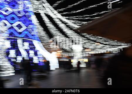 Christmas tree for Christmas 2019 and New Year 2020, market and celebrations in Vilnius Cathedral square, defocused Stock Photo