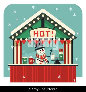 Hot drinks street stall flat color vector icon Stock Vector