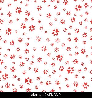 Vector seamless pattern with dog paw tracks. Animal background. Pet footprints backdrop. Design for textile, wrapping, print. Stock Vector