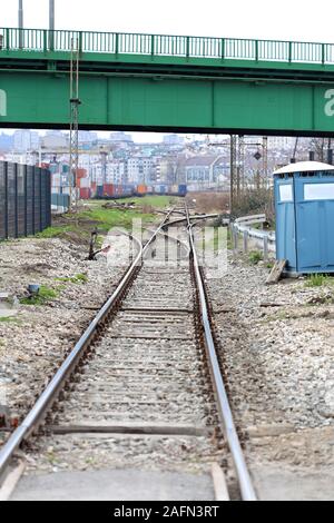 Rail Road Under Bridge Railway With Turnout Switch Stock Photo Alamy