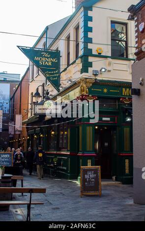 16 October 2019 The entrance to the Morning Star Pub in Pottingers Entrance Belfast Northern Ireland. One of the oldst 'Irish' pubs in Belfast City Ce
