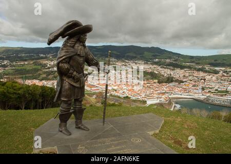 Statue Of D. Afonso VI Second King of Portugal On Monte Brasil at Terceira Island, Azores, Portugal, Europe Stock Photo