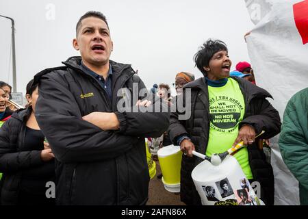 Dec. 14, 2019. East Boston, MA.  City Life/Vida Urbana led a rally and march to demand that 50% of the residential units built at the proposed develop Stock Photo