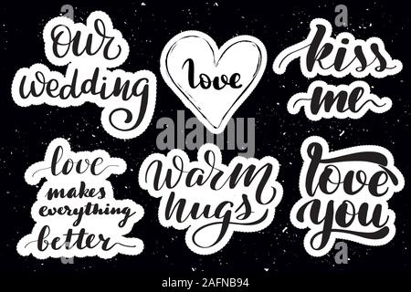 Stickers with hand drawn typography lettering inscriptions. Stock Vector