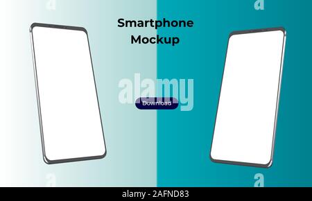 Two Rotated 3d smartphone mockup template for application presentation and user experience design. Stock Vector