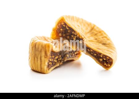 Sweet dried figs isolated on white background. Stock Photo