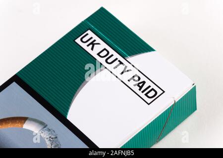 how many duty paid cigarettes can i bring to uk UK Duty paid text on cigarette pack Stock Photo