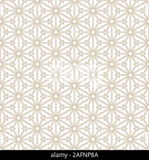 Seamless abstract pattern based on Japanese ornament Kumiko.Golden color.Contoured lines. Stock Vector