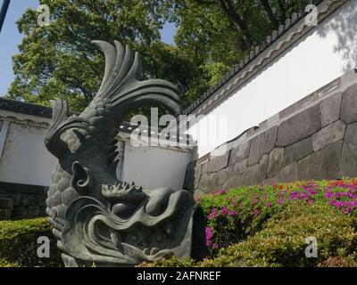 TOKYO, JAPAN - APRIL, 10, 2018: close up of shachihoko statue at the imperial palace in tokyo Stock Photo