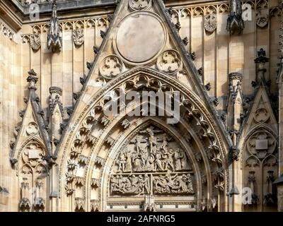 architectural detail on the front of st vitus cathedral in prague Stock Photo