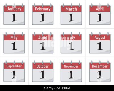 Calendar icon is the first number of the month.  Stock Vector