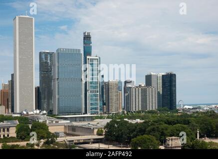 skyline looking north from Grant Park in Chicago Illinois Stock Photo