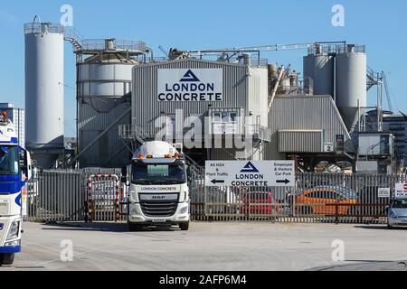 Concrete mixer truck at London Concrete, concrete supplier in London, England, United Kingdom, UK Stock Photo