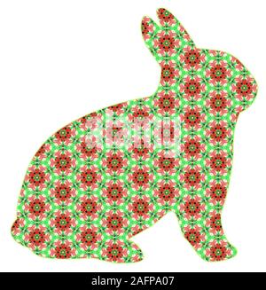 Cute gold red and green patterned Christmas bunny rabbit for the holiday season cut out isolated on white essential graphic element design resource Stock Photo