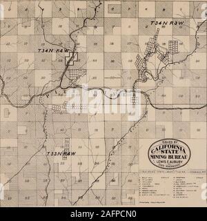 . The copper resources of California. MAP OF A PORTIOITH X  A  ^ ?!«r :%ir: oviiauj &gt;^. T .i.ii u.iiri^ia jA. MAP OF A PORTION OF THE SHASTA COUNTY COPPER BELT EAST OF THE SACRAMENTO RIVER, INCLUDINGTHE BULLY HILL DISTRICT, SHOWING THE PRINCIPAL MINING PROPERTIES. fri Stock Photo