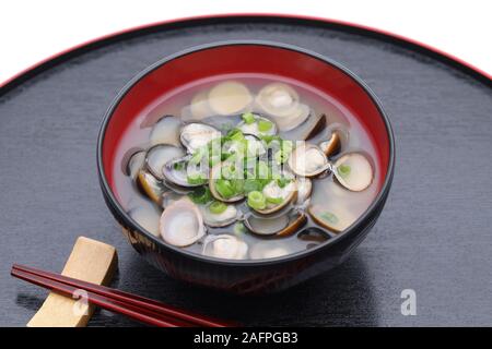 Japanese food, Miso soup of shijimi in a bowl on tray Stock Photo