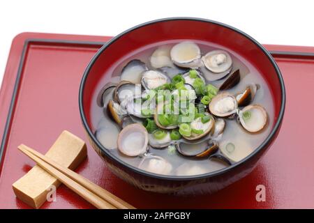 Japanese food, Miso soup of shijimi in a bowl on tray Stock Photo