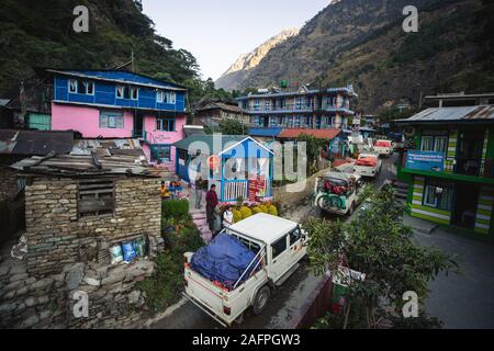 Caravan Heading up Mountain Roads in Nepal Stock Photo