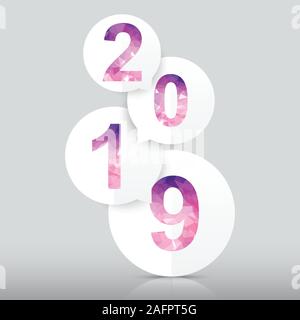 Happy new year 2019 vector background. Polygon number text on paper bubble. Stock Vector