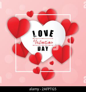 Love for Valentine's day. Happy valentines day and weeding design Paper heart. Vector illustration. Pink Background With Ornaments, Hearts. Stock Vector