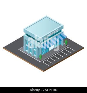 Vector isometric low poly supermarket store building. illustrator vector. Stock Vector