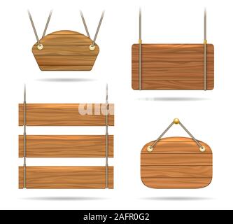 Cartoon wood boards signs and brown wooden banners. Timber plate plank ...