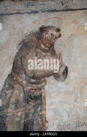 16th century fresco of monk with crucifixion wounds, Convent of the Capuchos, Sintra, Lisboa, Portugal, Europe Stock Photo