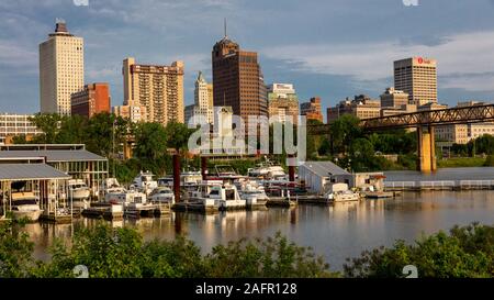 April 30, 2019, Memphis Tenn Skyline on Mississippi Riveron Mississippi River Stock Photo