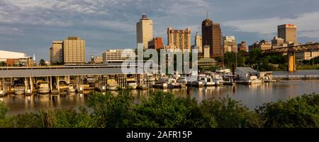 April 30, 2019, Memphis Tenn Skyline on Mississippi Riveron Mississippi River Stock Photo