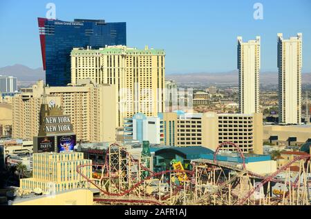 Las Vegas aerial view, photo includes Hilton Grand Vacation, Marriott's Grand Chateau and New York-New York in Las Vegas, Nevada, USA. Stock Photo