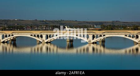 MAY 23, 2019 - GREAT FALLS, MONTANA, USA - Arched Bridge over Missouri River, Great Falls, Montana, USA Stock Photo