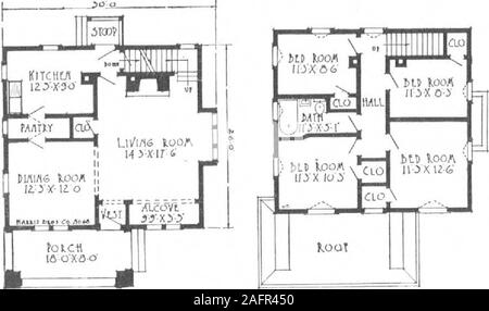 . A plan book of Harris homes. eplace and mantel and stairway leading to thesecond floor. Note the alcove to the right of the vestibide—may be used as a cozy corner;being large enough to accommodate a couch or davenport. There is a convenient stepsaving arrangement in the kitchen and dining room—the well lighted butlers pantry,properly located with double swinging doors. Large kitchen with windows, doors and wallspace arranged for the best location of the sink, table, range, etc. The stairway to the second floor leads into a central hall, from which allrooms are accessible. Here we find a good Stock Photo