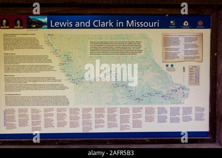 MAY 17 GASCONADE COUNTY, MO. USA 2019, Overview map of the Lewis and Clark Expedition - May 14, 1804 - September 23, 1806 - Gasconade County outside of Jefferson City, MO. Stock Photo