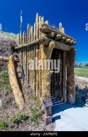 MAY 20, FORT MANDAN, NORTH DAKOTA, USA - Earth Lodge replica shown at Knife River Indian Village, the site where Sacagawea meets Lewis and Clark for their 1804-1806 expedition Stock Photo