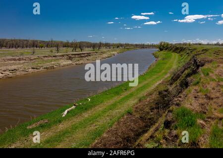 MAY 20, FORT MANDAN, NORTH DAKOTA, USA - Knife River Indian Village, the site where Sacagawea meets Lewis and Clark for their 1804-1806 expedition Stock Photo