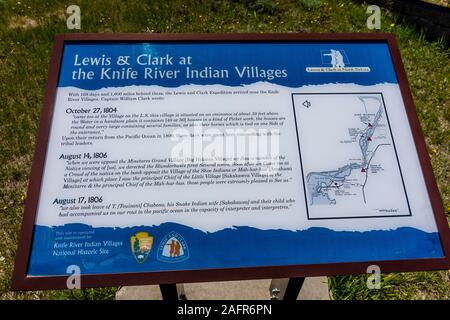 MAY 20, FORT MANDAN, NORTH DAKOTA, USA - Knife River Indian Village, the site where Sacagawea meets Lewis and Clark for their 1804-1806 expedition Stock Photo