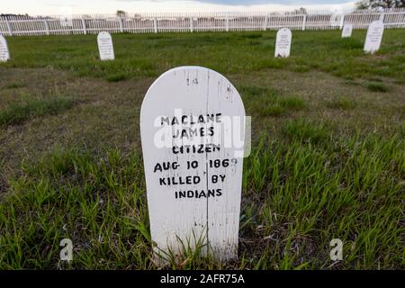 MAY 21 2019, FORT BUFORD, N DAKOTA, USA - Fort Buford Cemetery Site, 1866 near the confluence of the Missouri and Yellowstone River Stock Photo