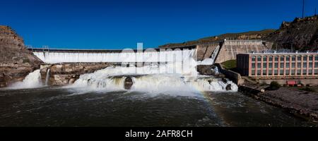 MAY 23, 2019, GREAT FALLS, MT., USA - The Great Falls of the Missouri River in Great Falls, Montana and hydroelectric plant and Ryan Dam Stock Photo