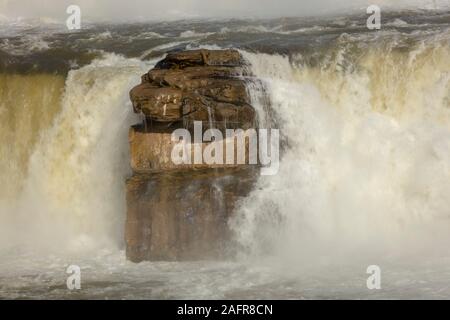 MAY 23, 2019, GREAT FALLS, MT., USA - The Great Falls of the Missouri River in Great Falls, Montana and hydroelectric plant and Ryan Dam Stock Photo