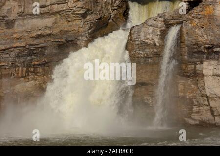 MAY 23, 2019, GREAT FALLS, MT., USA - The Great Falls of the Missouri River in Great Falls, Montana and hydroelectric plant and Ryan Dam Stock Photo