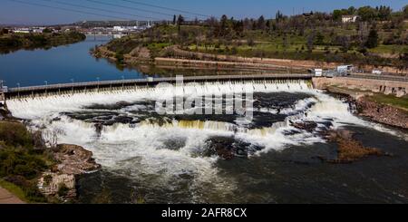 MAY 23, 2019, GREAT FALLS, MT., USA - Black Eagle Dam of the Great Falls of the Missouri River, Great Falls, Montana Stock Photo