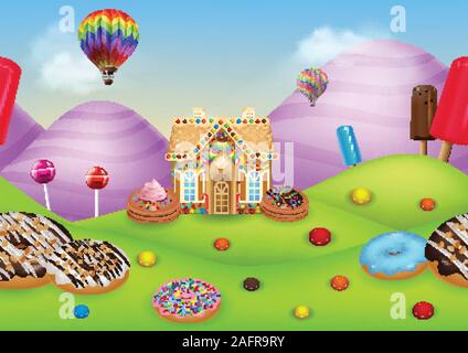 Fantasy candyland with dessrts and sweets Stock Vector