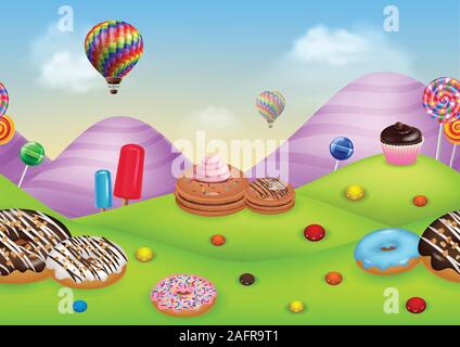 Fantasy candyland with dessrts and sweets Stock Vector