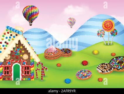 Fantasy candyland with dessrts and sweets Stock Vector