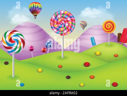 Fantasy candyland with dessrts and sweets Stock Vector