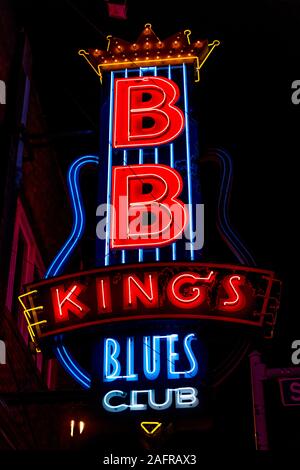 APRIL 30, 2019 MEMPHIS, TENN., USA - Beale Street Home of the Blues, Memphis Tenn. - BB KING's NEON SIGN Stock Photo