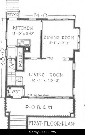 . A plan book of Harris homes. screened in. We enter the house through a vestibule that affords protection against the weather, and to the right is the large, handsome, well-proportioned living room, con-nected to the dining room with a cased opening. Particular attention is called to the number of handsome andwell arranged windows.The kitchen is just the right size; pantry conveniently lo-cated, with plenty of light, and evena broom closet provided. Entranceto the cellar is directly under themain stairs through the side of thepantry. The upstairs has threelarge bedrooms, each with a closettha Stock Photo