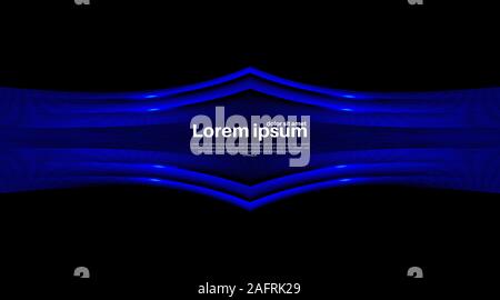 Black abstract background. Realistic blue wave lines with shadows.Vector Illustration For Wallpaper, Banner, Background, Card, landing page , etc Stock Vector