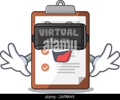cool clipboard Scroll character using Virtual reality headset Stock Vector